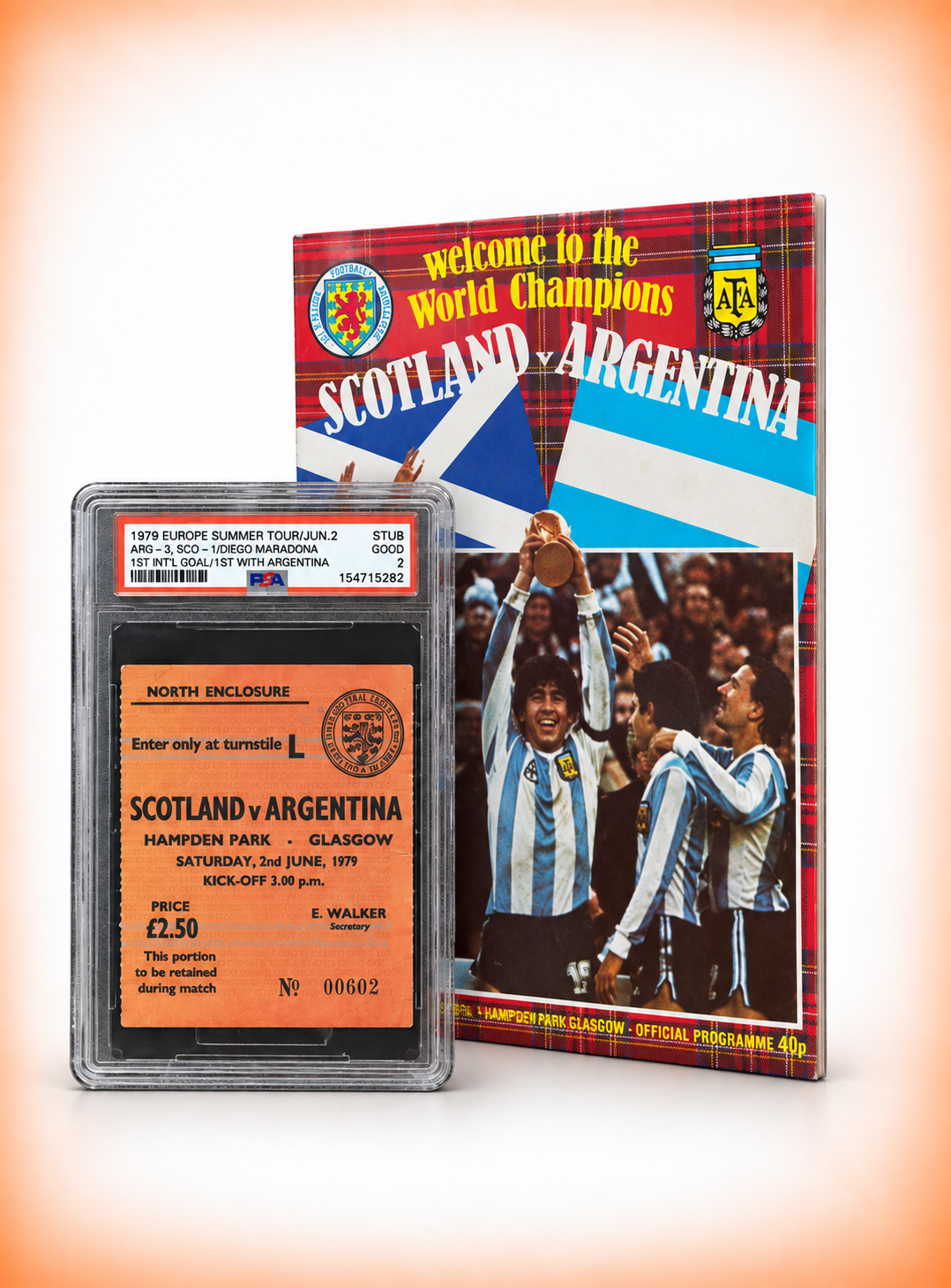 Match Ticket 1979 Diego Maradona First Argentina Goal #1 PSA 2 (Good) V Scotland & Official Matchday Programme